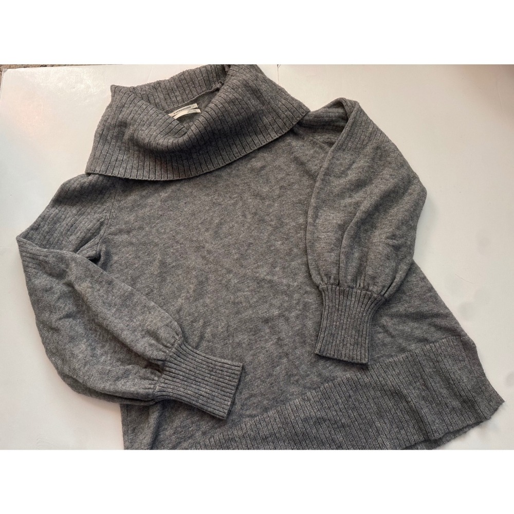 Anthropologie Gray Cowl Neck Balloon Sleeve Knit Sweater Small Heathered Gray‎